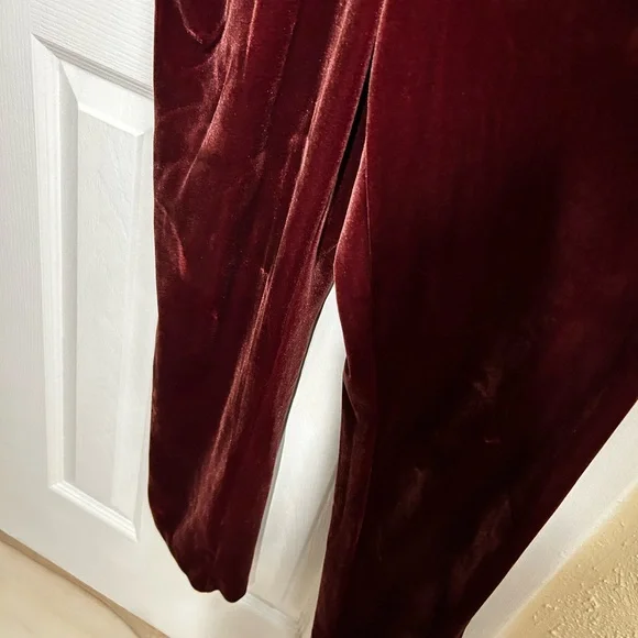 Wine Red Velvet Jumpsuit Strapless Wide Leg Formal Holiday Cocktail Outfit - Picture 8 of 11